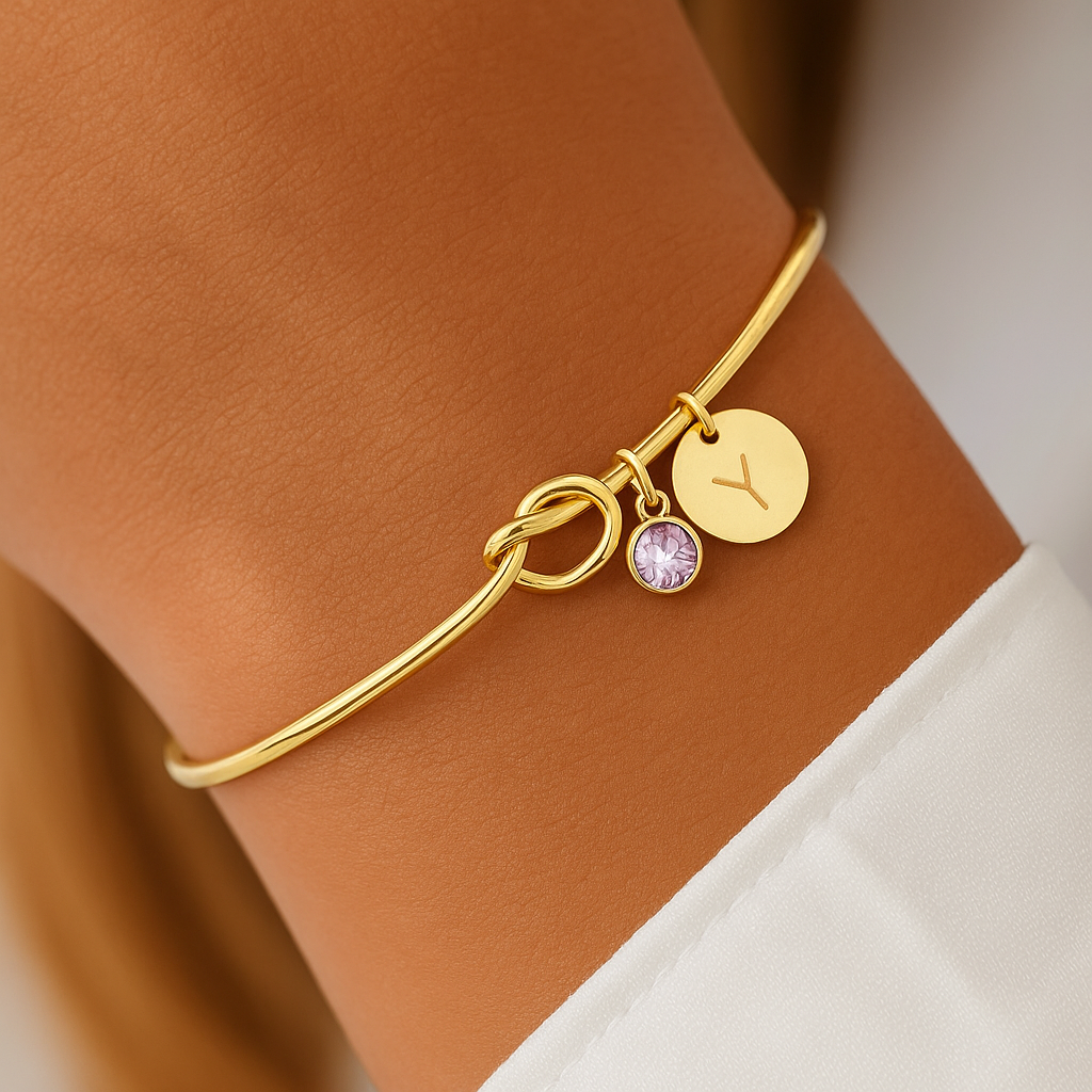 Personalisiertes Armband mit Geburtsstein (Gold)